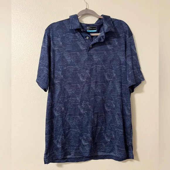 PGA Tour men’s golf polo size Large Blus brushed camo print lightweight wicking - Picture 1 of 7